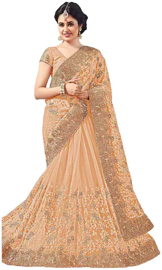 Nine Sister Beige Embroidered Universal Designer Saree