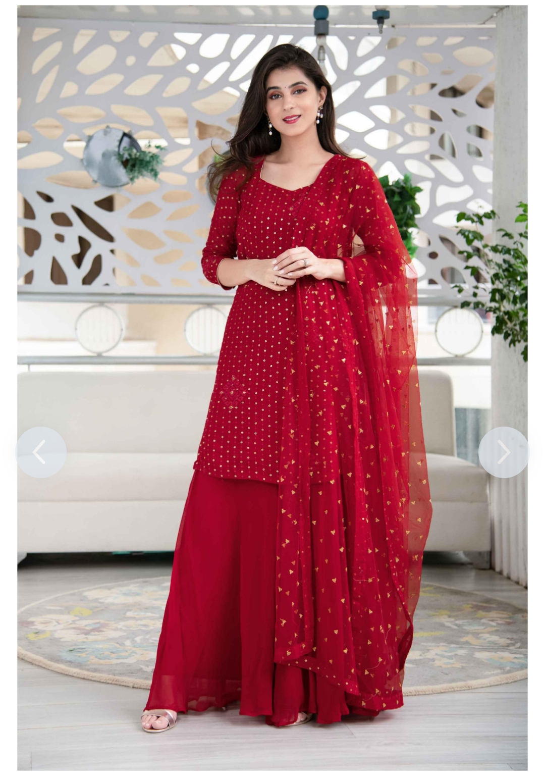 Neel Art Unstich Red Dress Material With Duppata