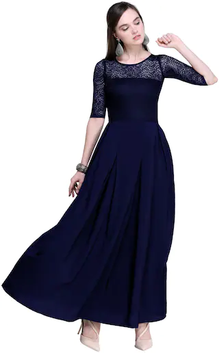 Shivam Creation Blue Solid Maxi Dress