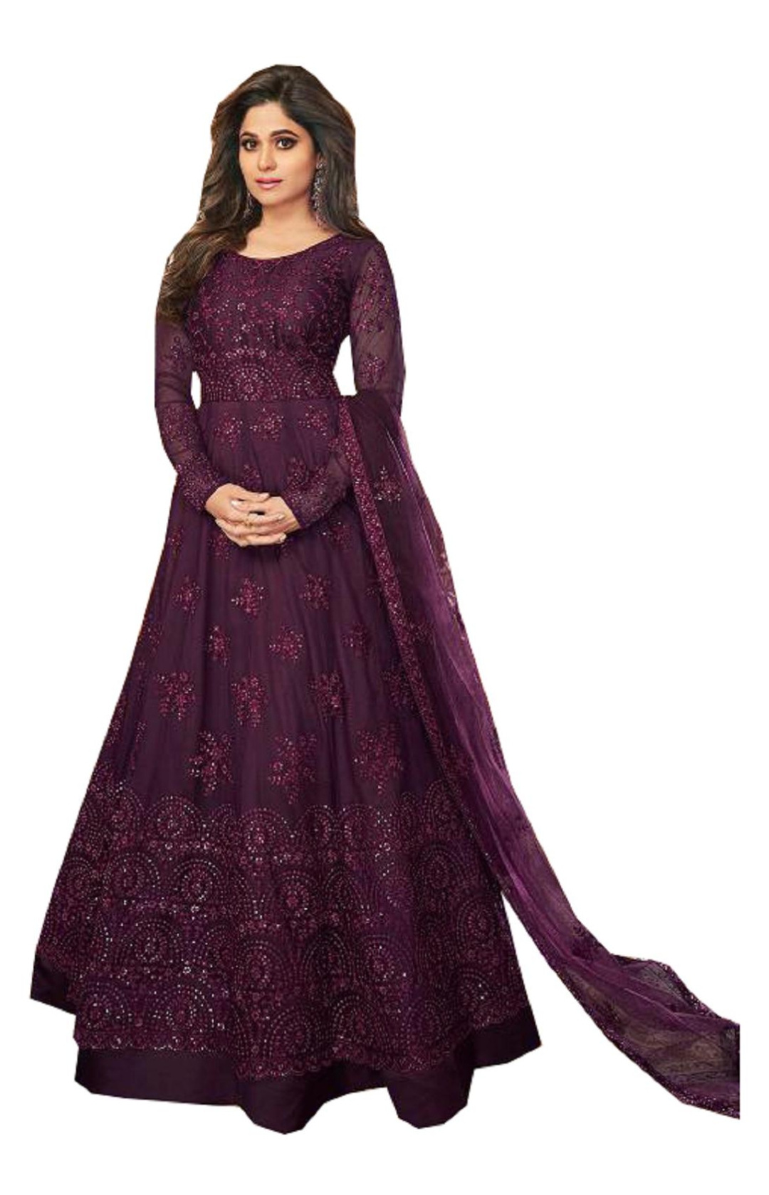 Modernfav Women Purple Beautiful Anarkali Gown