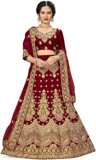 Maroosh Velvet Maroon Embroidered Lehenga Choli