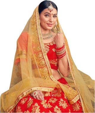 Sainoor Women Embrodeired Lehenga Choli Silk Red